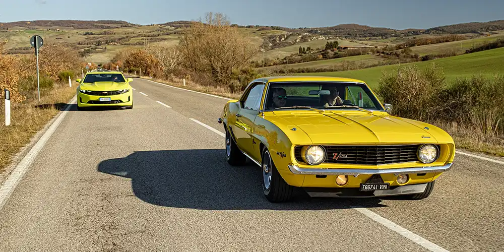 Two Camaro generation Z28 1969 vs 2020